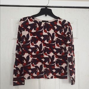 Ann Taylor Red and Blue Patterned Long Sleeve Viscose Blend Sweater